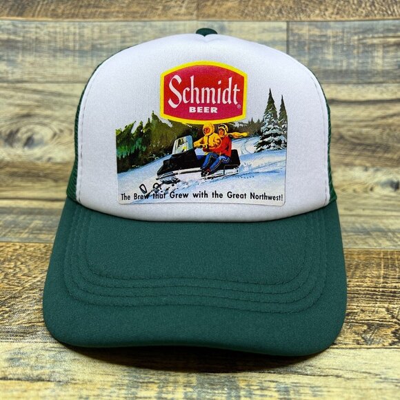 Defunct Schmidt Beer Unisex Trucker Hat Snowmobile 70s Ad Baseball Cap - Picture 2 of 8
